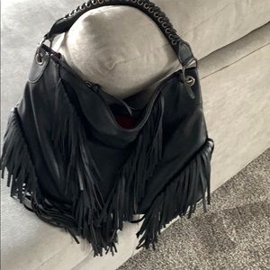 Black Leather Fringe Purse